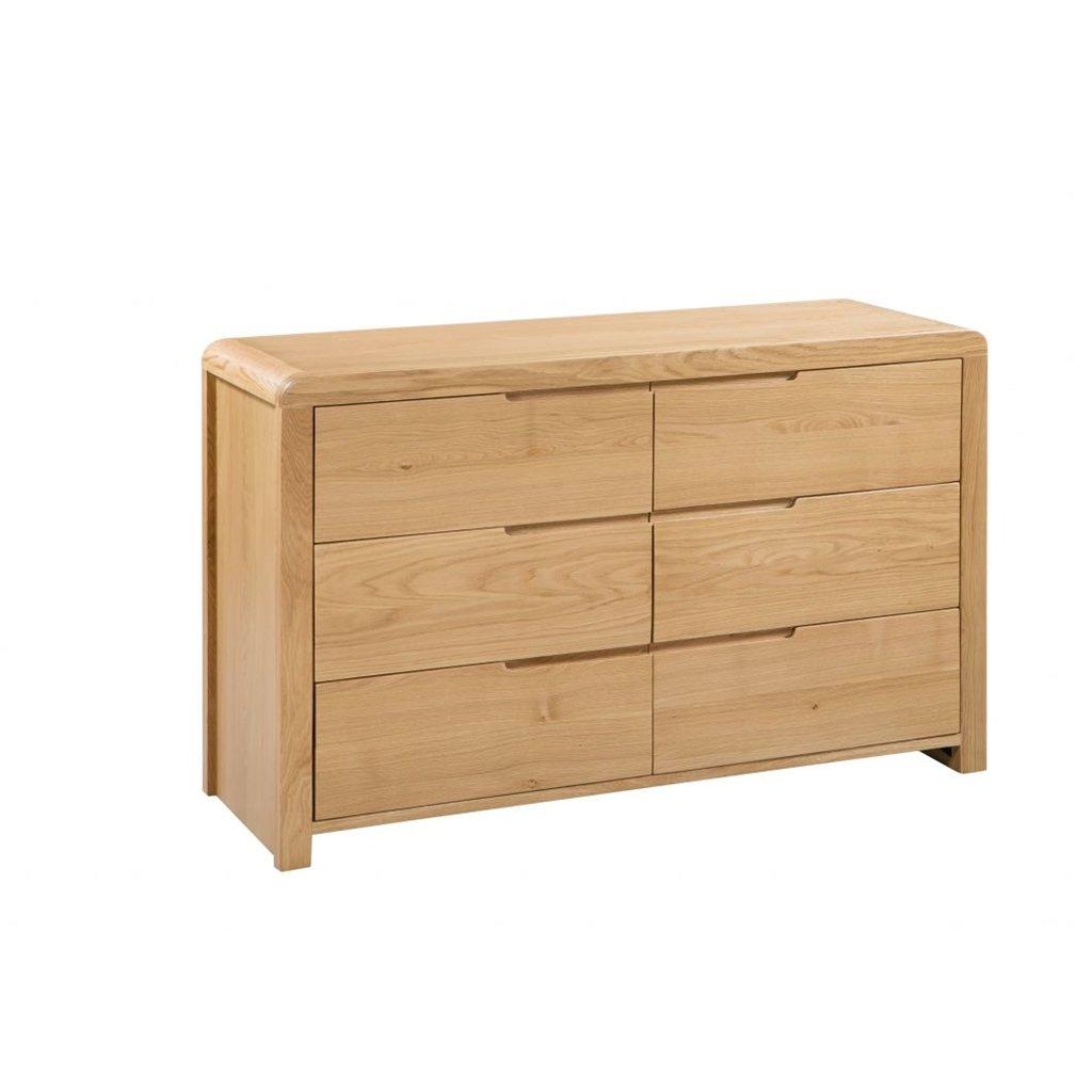 Oak Curve 6 Drawers Wide Chest